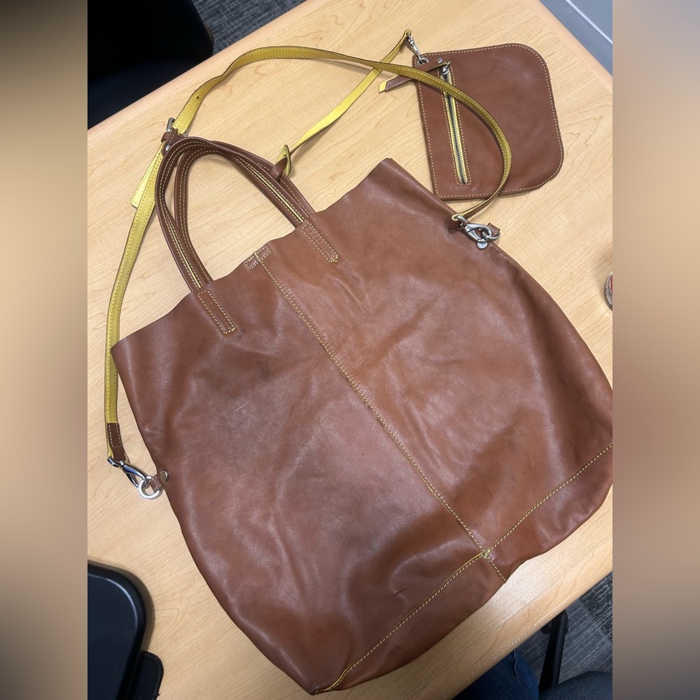 A Bellucci Genuine Leather Camel Color large tote Bag